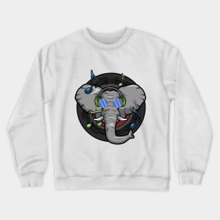 Elephant as Musician with Headphone Crewneck Sweatshirt